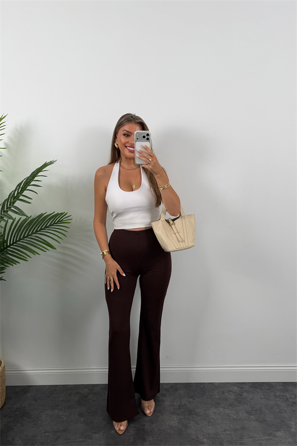 Premium Seri Çelik Kumaş İspanyol Tayt Pantolon Acı Kahve