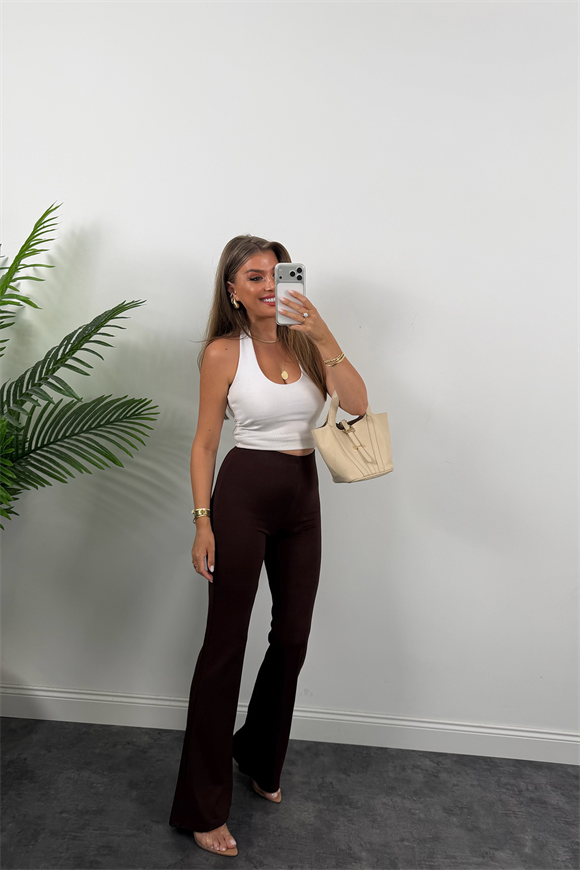 Premium Seri Çelik Kumaş İspanyol Tayt Pantolon Acı Kahve