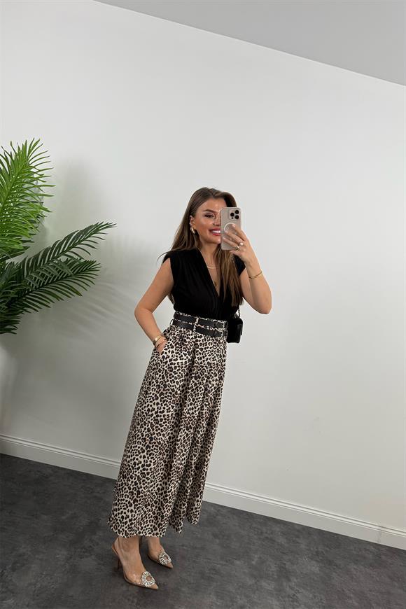 Premium Seri Çift Kemerli Maxi Leopar Etek