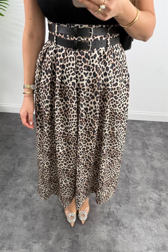 Premium Seri Çift Kemerli Maxi Leopar Etek
