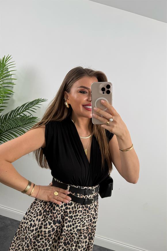 Premium Seri Çift Kemerli Maxi Leopar Etek