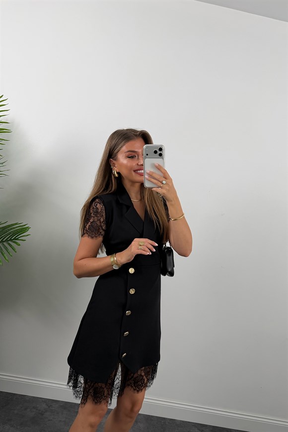 Premium Seri Dantel Detaylı Double Kumaş Kruvaze Elbise