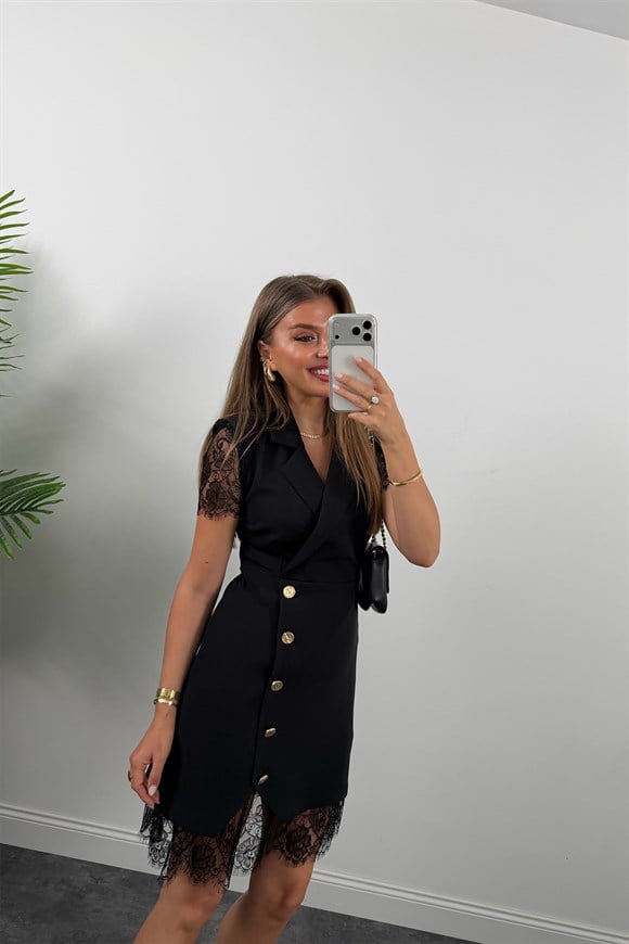 Premium Seri Dantel Detaylı Double Kumaş Kruvaze Elbise