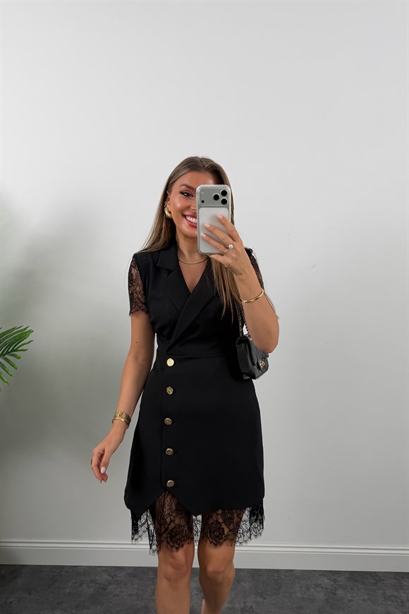Premium Seri Dantel Detaylı Double Kumaş Kruvaze Elbise