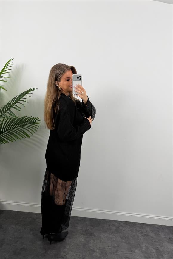 Premium Seri Dantel Tasarım Maxi Triko Elbise