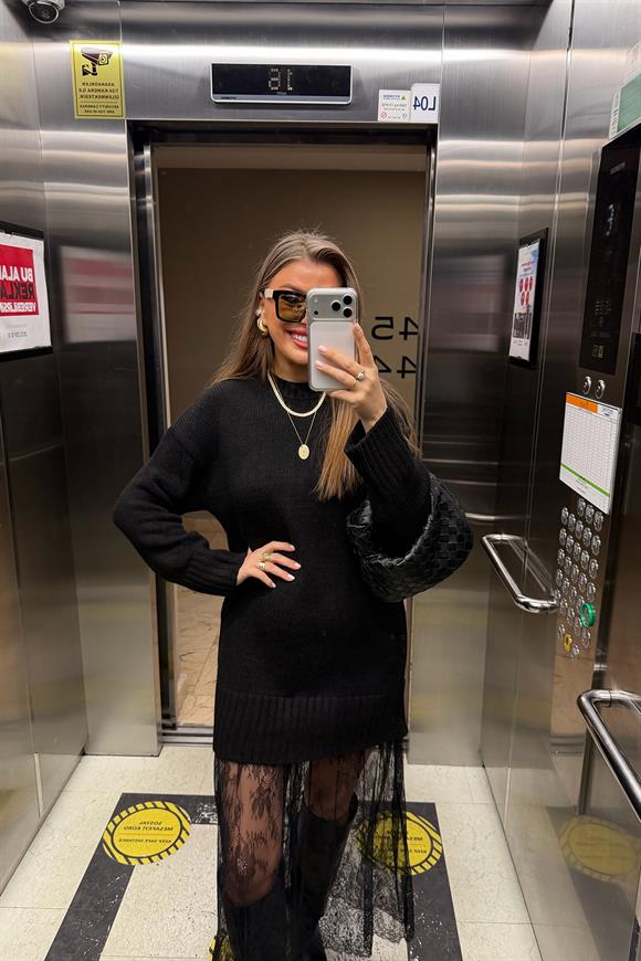 Premium Seri Dantel Tasarım Maxi Triko Elbise