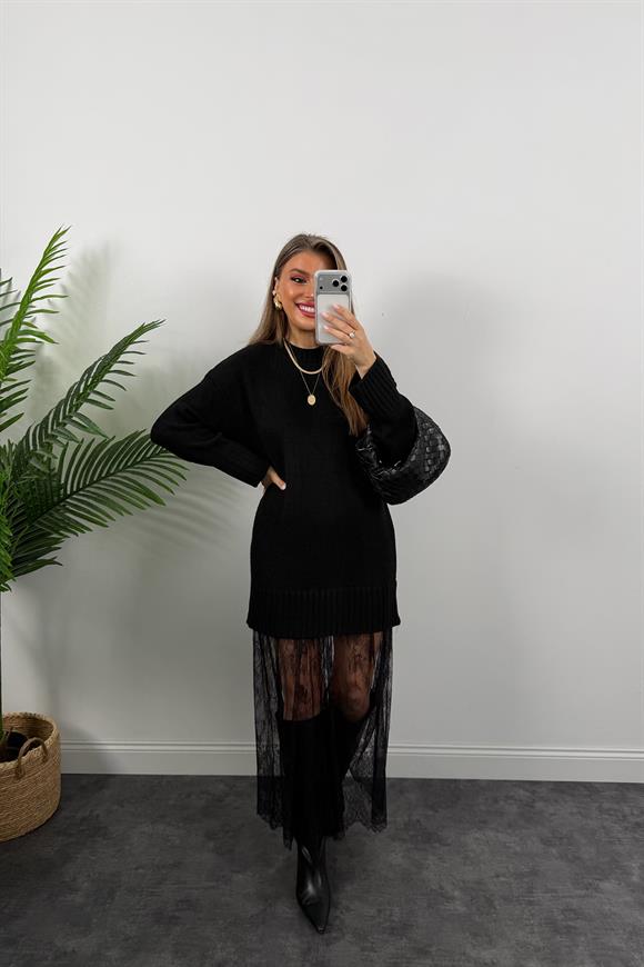 Premium Seri Dantel Tasarım Maxi Triko Elbise