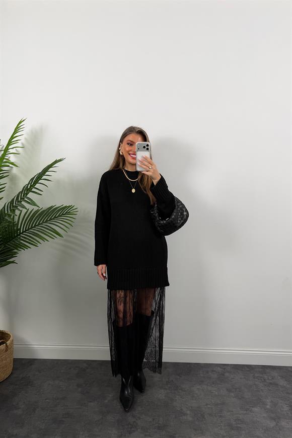 Premium Seri Dantel Tasarım Maxi Triko Elbise