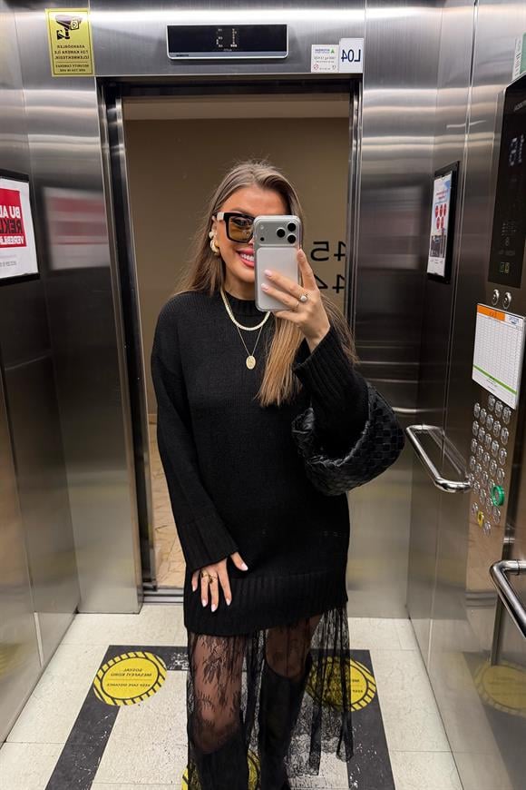 Premium Seri Dantel Tasarım Maxi Triko Elbise