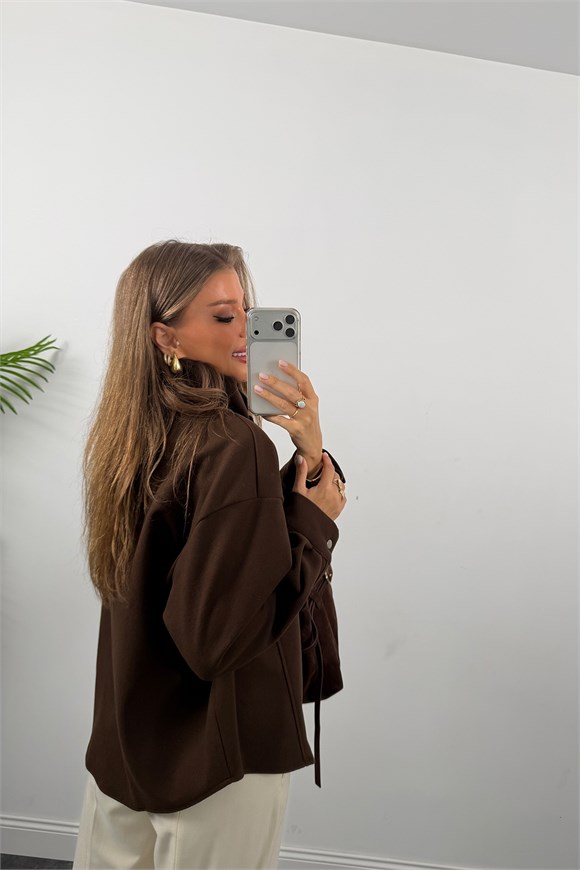 Premium Seri Dik Yaka Çıtçıtlı Kaşe Ceket Acı Kahve