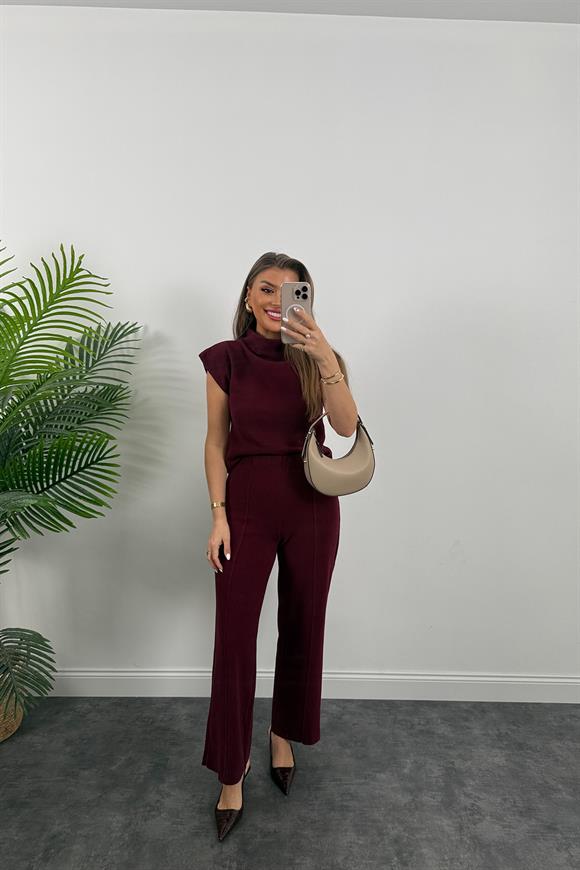 Premium Seri Dik Yaka Likralı Çelik Selanik Takım Bordo