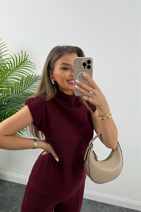 Premium Seri Dik Yaka Likralı Çelik Selanik Takım Bordo