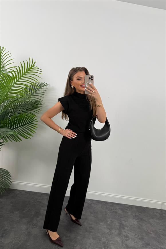 Premium Seri Dik Yaka Likralı Çelik Selanik Takım Siyah