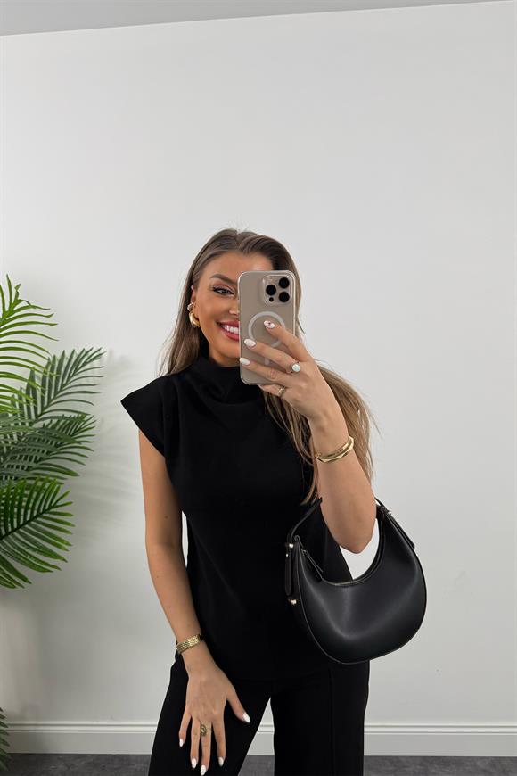 Premium Seri Dik Yaka Likralı Çelik Selanik Takım Siyah