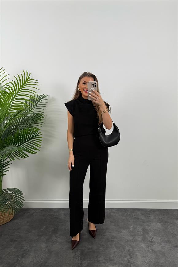 Premium Seri Dik Yaka Likralı Çelik Selanik Takım Siyah