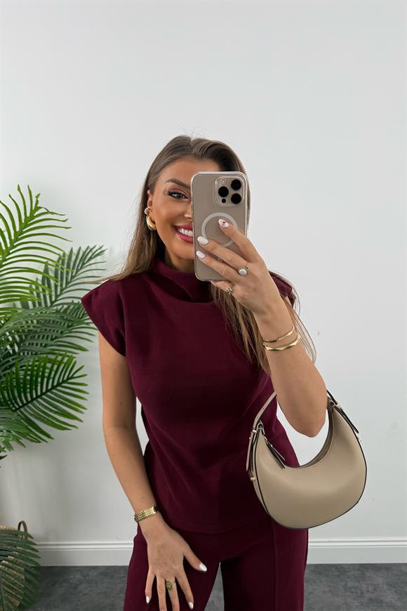 Premium Seri Dik Yaka Likralı Çelik Selanik Takım Bordo