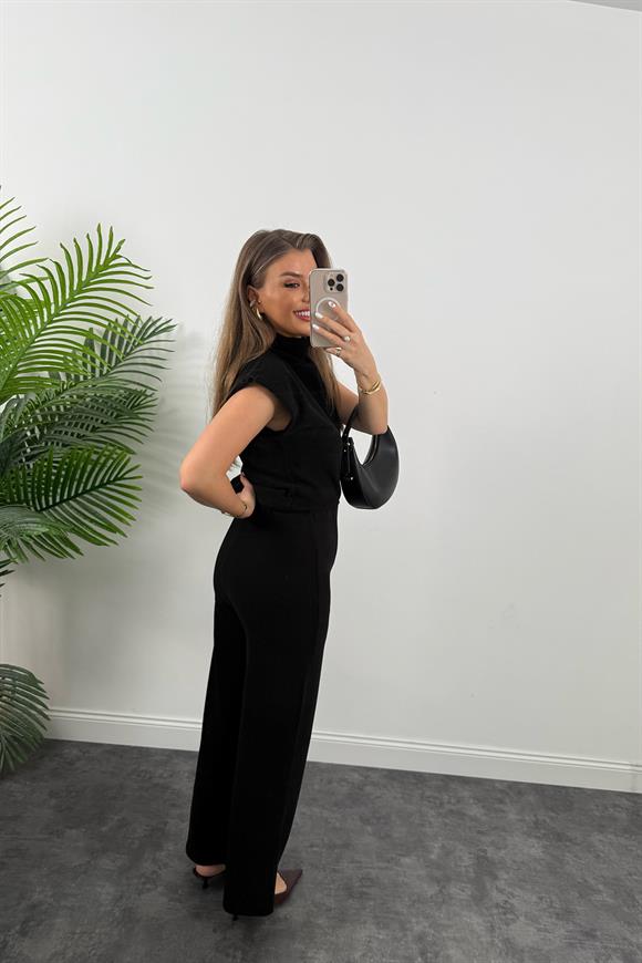 Premium Seri Dik Yaka Likralı Çelik Selanik Takım Siyah