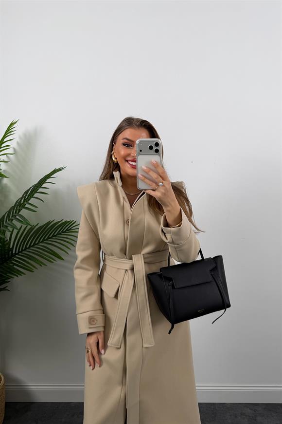 Premium Seri Dik Yaka Maxi Kaşe Kaban Taş