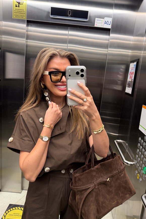 Premium Seri Dik Yaka Yelek Pantolon Harem Takım Acı Kahve