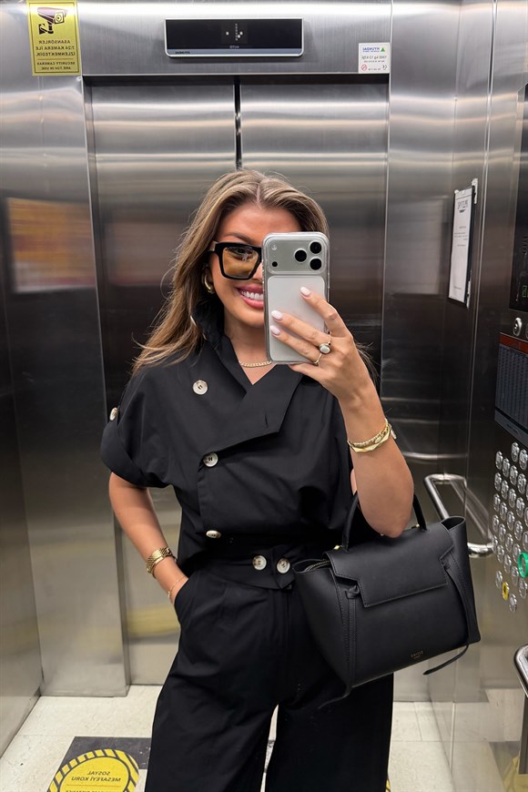 Premium Seri Dik Yaka Yelek Pantolon Harem Takım Siyah