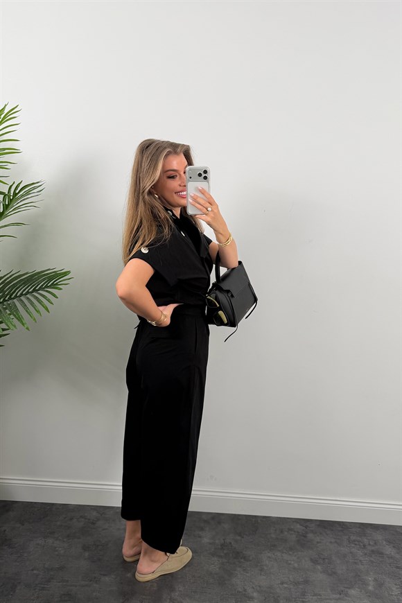 Premium Seri Dik Yaka Yelek Pantolon Harem Takım Siyah