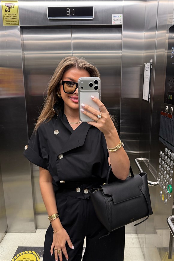 Premium Seri Dik Yaka Yelek Pantolon Harem Takım Siyah