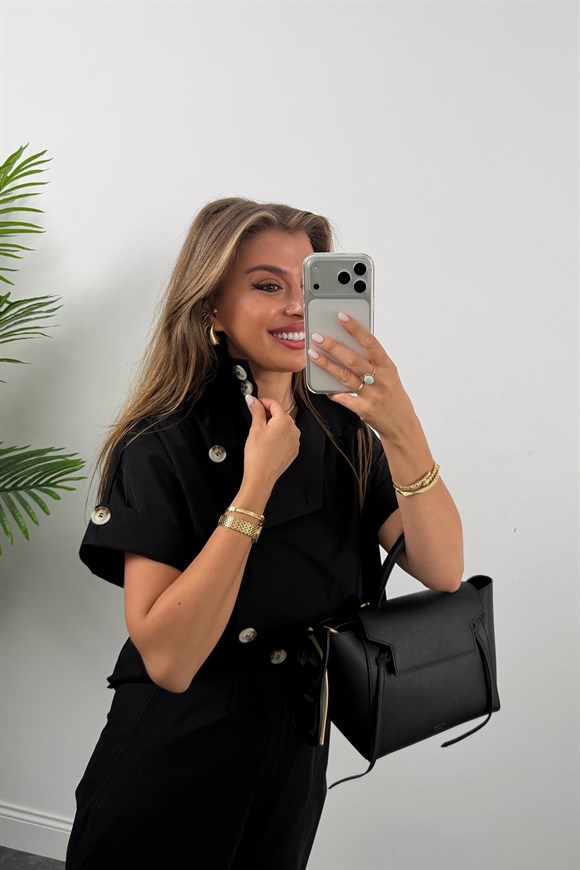 Premium Seri Dik Yaka Yelek Pantolon Harem Takım Siyah