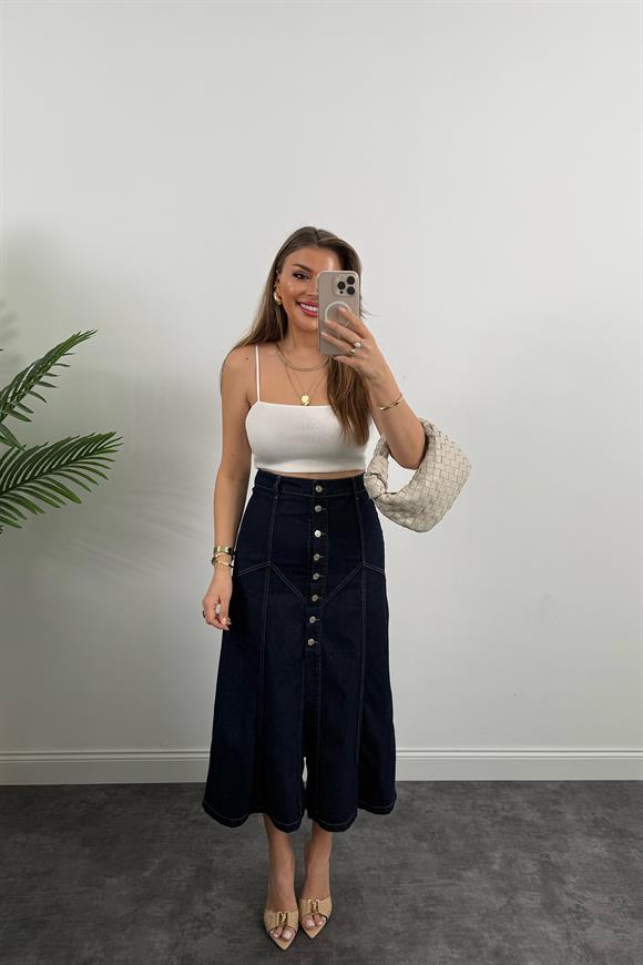 Premium Seri Dikiş Detaylı Midi Boy Jean Etek