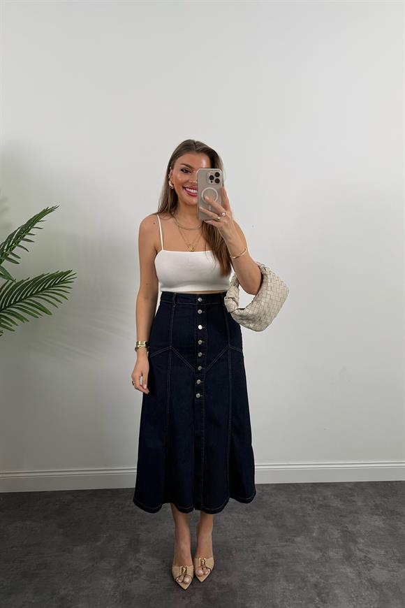 Premium Seri Dikiş Detaylı Midi Boy Jean Etek