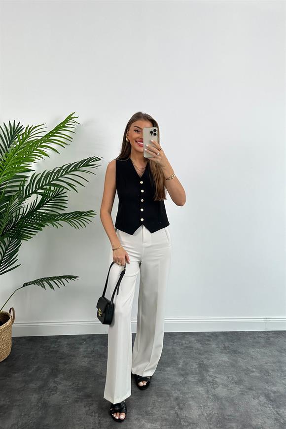 Premium Seri Double Atlas Kumaş Gold Düğmeli Astarlı Yelek Siyah 