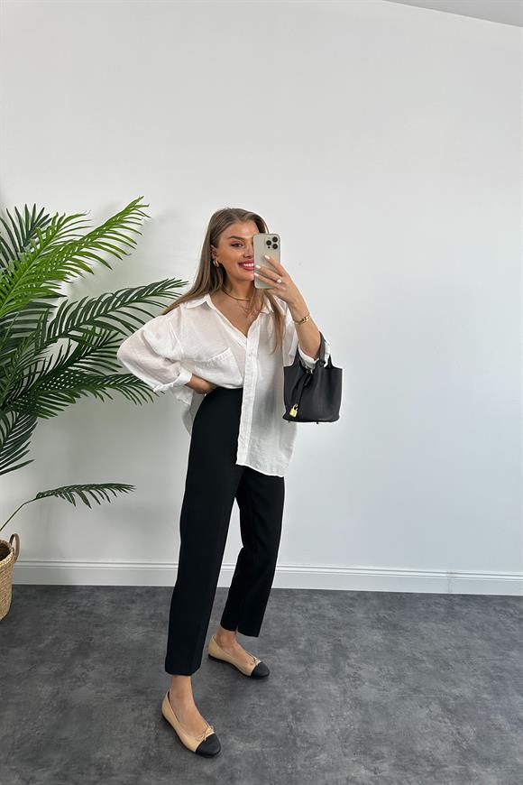 Premium Seri Double Atlas Kumaş Paçası Yırtmaçlı Beli Pensli Pantolon Lacivert