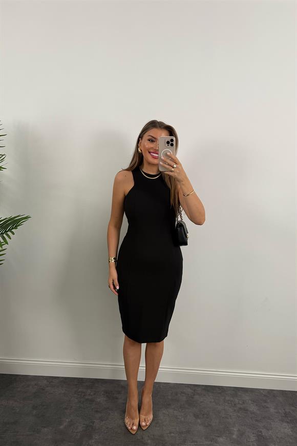 Premium Seri Double Atlas Kumaş Yaka Detaylı Kalem Elbise