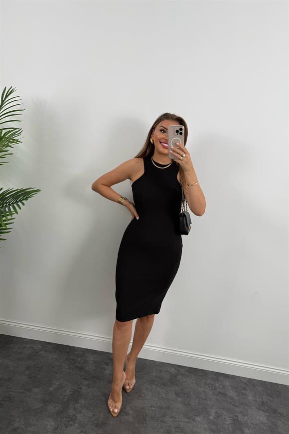 Premium Seri Double Atlas Kumaş Yaka Detaylı Kalem Elbise