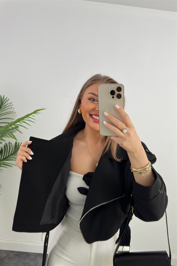 Premium Seri Double Krep Biker Ceket Siyah