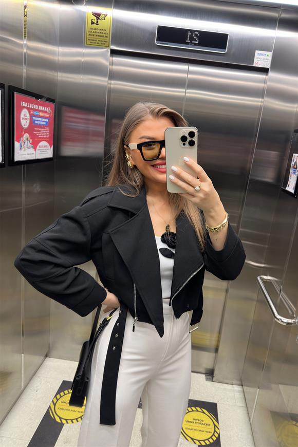 Premium Seri Double Krep Biker Ceket Siyah