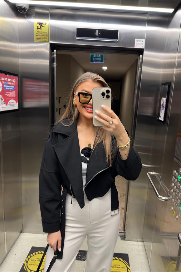 Premium Seri Double Krep Biker Ceket Siyah