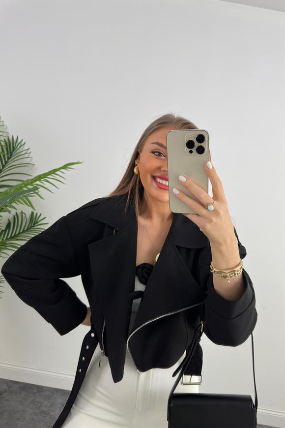 Premium Seri Double Krep Biker Ceket Siyah