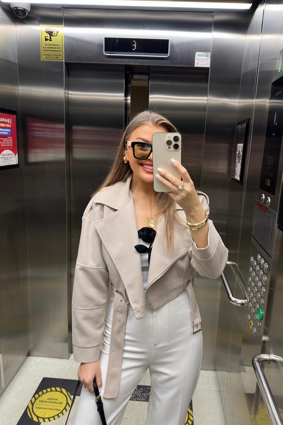 Premium Seri Double Krep Biker Ceket Taş