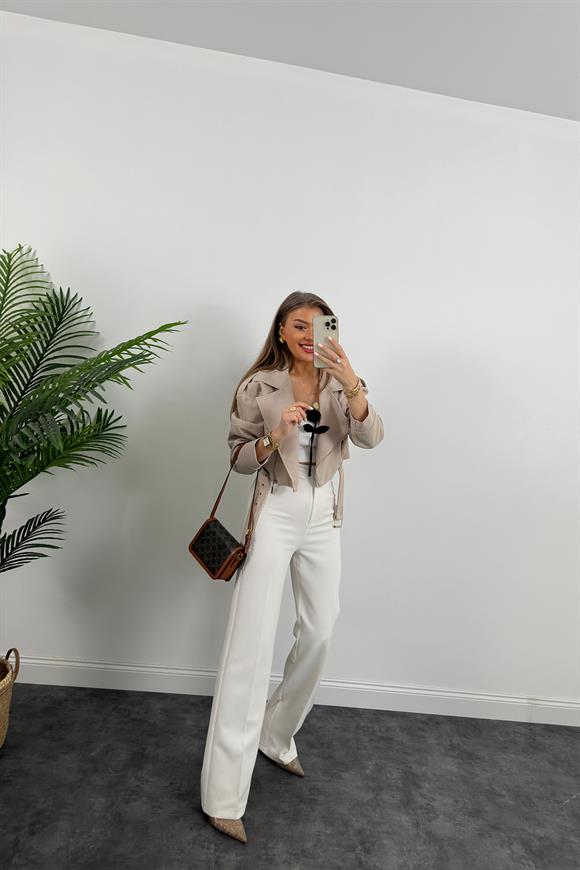 Premium Seri Double Krep Biker Ceket Taş