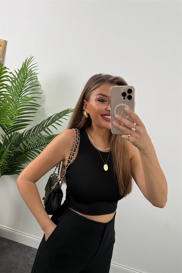 Premium Seri Double Kumaş Arka Beli Lastikli Flatolu Pantolon Siyah