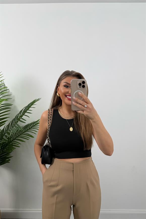 Premium Seri Double Kumaş Arka Beli Lastikli Flatolu Pantolon Camel