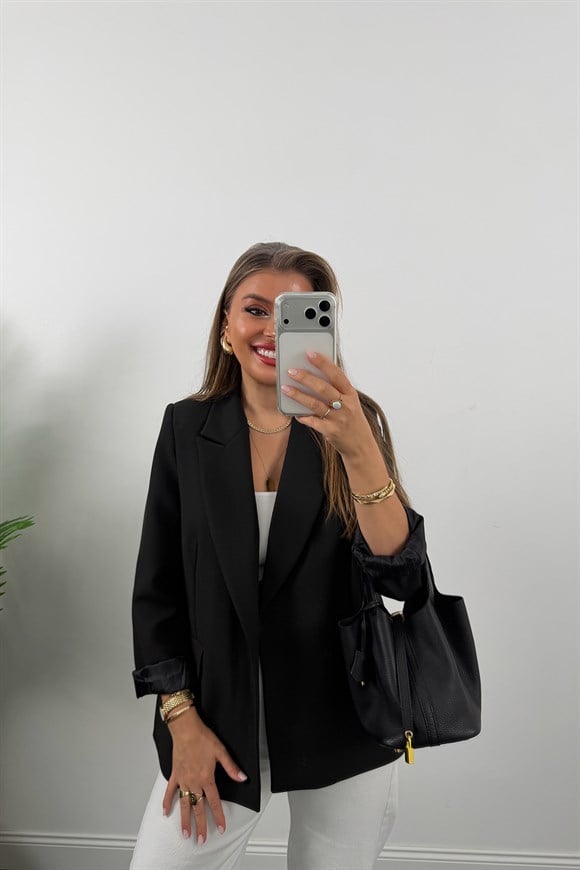 Premium Seri Double Kumaş Çizgili Tona Tona Astar Blazer Siyah