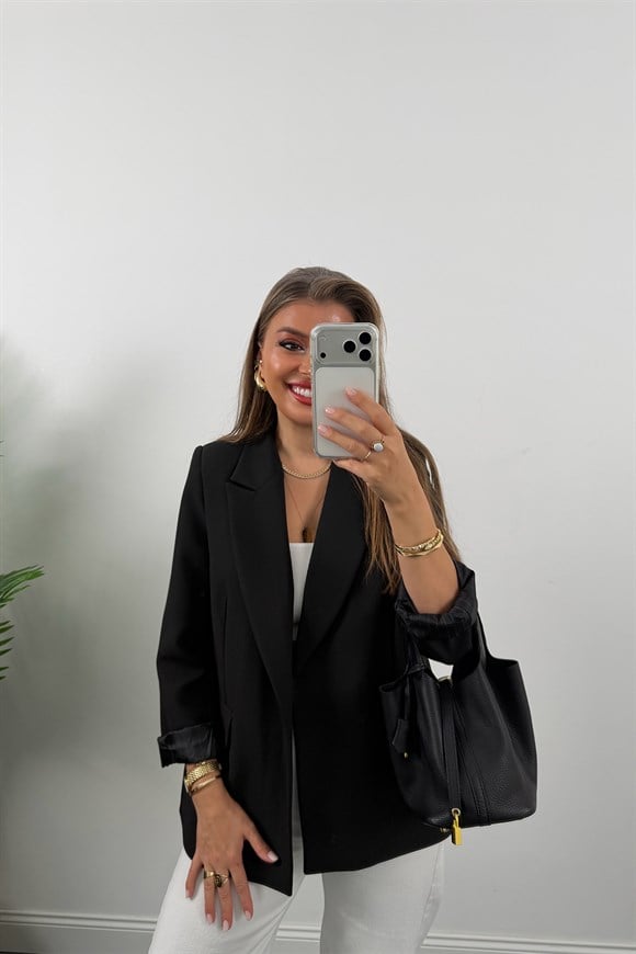 Premium Seri Double Kumaş Çizgili Tona Tona Astar Blazer Siyah