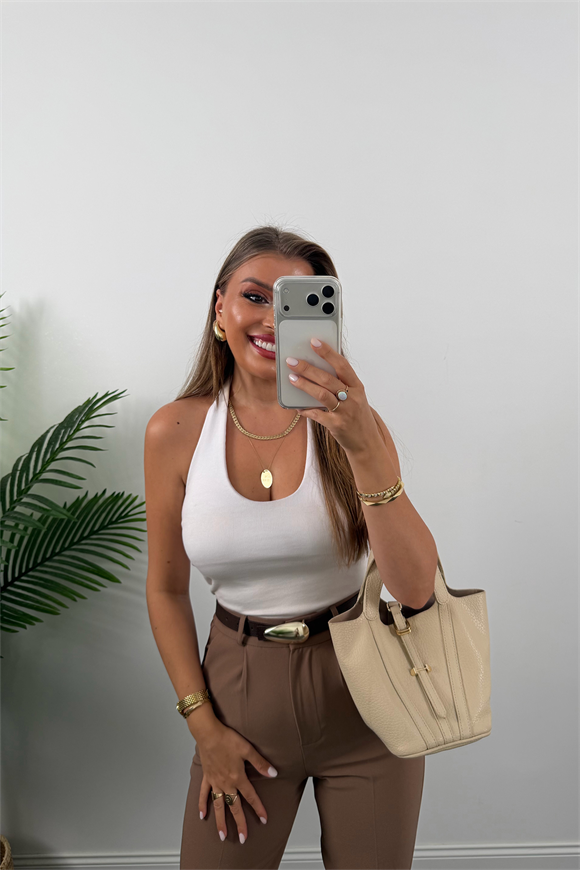 Premium Seri Double Kumaş Damla Kemerli Havuç Pantolon Kahverengi