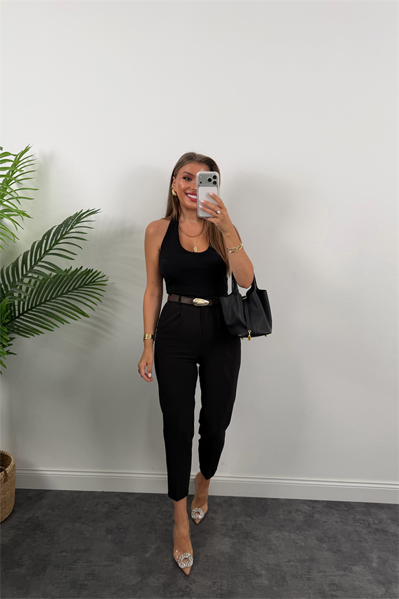 Premium Seri Double Kumaş Damla Kemerli Havuç Pantolon Siyah