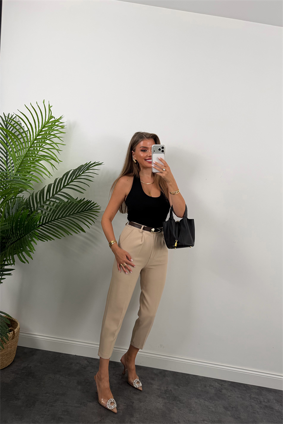 Premium Seri Double Kumaş Damla Kemerli Havuç Pantolon Koyu Taş