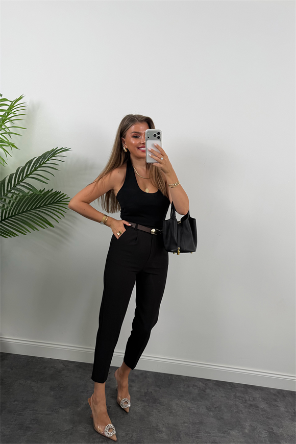 Premium Seri Double Kumaş Damla Kemerli Havuç Pantolon Siyah