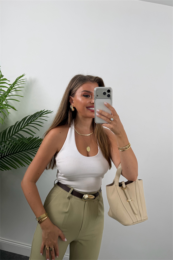 Premium Seri Double Kumaş Damla Kemerli Havuç Pantolon Tatlı Haki