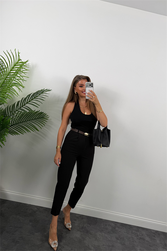 Premium Seri Double Kumaş Damla Kemerli Havuç Pantolon Siyah