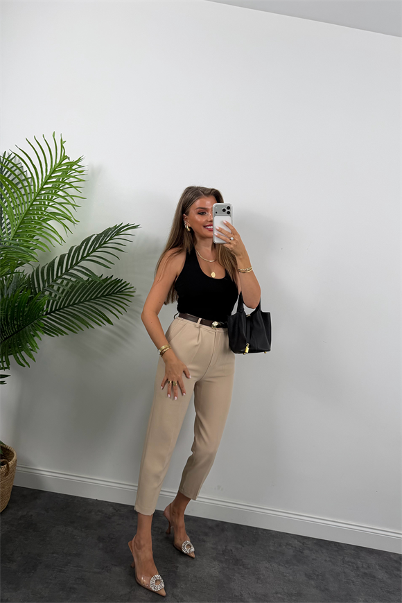 Premium Seri Double Kumaş Damla Kemerli Havuç Pantolon Koyu Taş